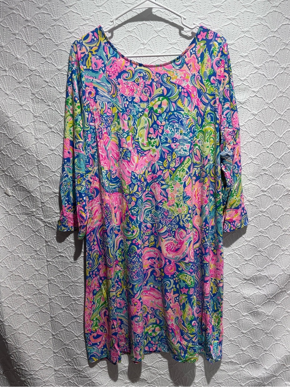 Lilly Pulitzer Ophelia Swing Dress XL Pink Blue Green Floral Lattice Back